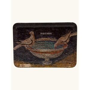 Vintage Ravenna Italy Souvenir Tin Tray Mosaic Doves of Pliny Decorative Metal